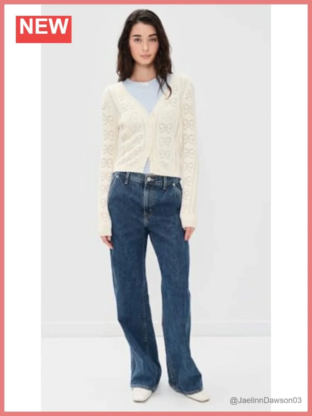 Women's Pointelle Knit Cardigan Scalloped Trim Bow Button Lightweight
